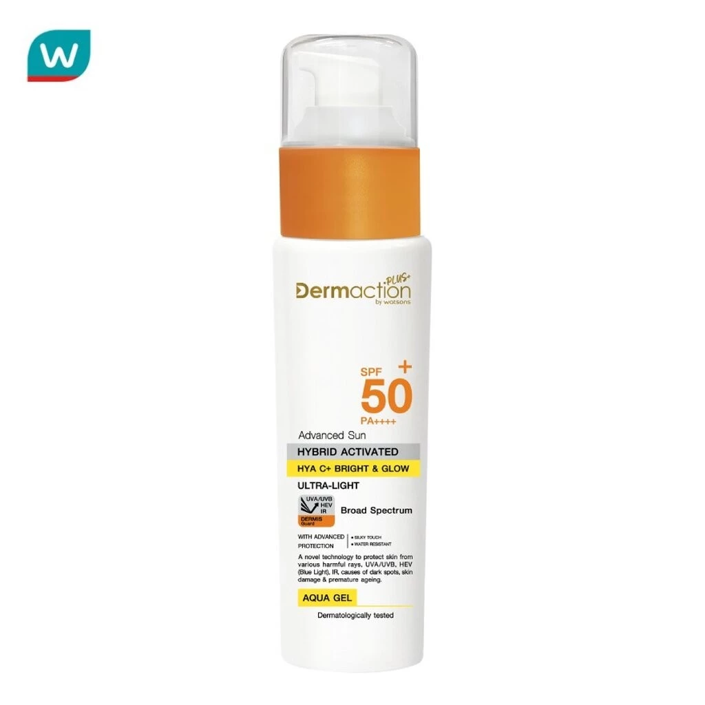 Dermaction Plus by Watsons เดอมาแอคชันพลัสบายวัตสัน แอดวานซ์ซันไฮบริดแอคทิเวทิด ไฮยาซีพลัส ไบรท์โกลว์ อะควา เจล