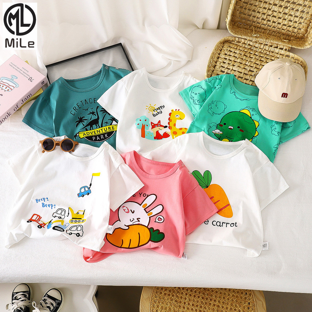 ⭐เสื้อยืดเด็กแขนสั้น สีพื้น/ทูโทน ผ้าฝ้ายแท้ รุ่นใหม่ปี 2026 เนื้อบาง ใส่สบายฤดูร้อน สำหรับเด็กชายและเด็กหญิง