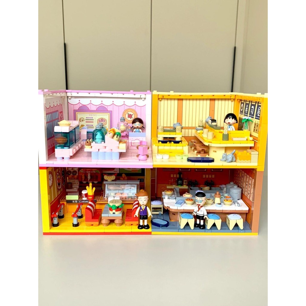 Cherry Maruko Building Block ของเล่นบ้านซ้อน Street View Shop House สาวประกอบของเล่นของขวัญวันเกิดสาว