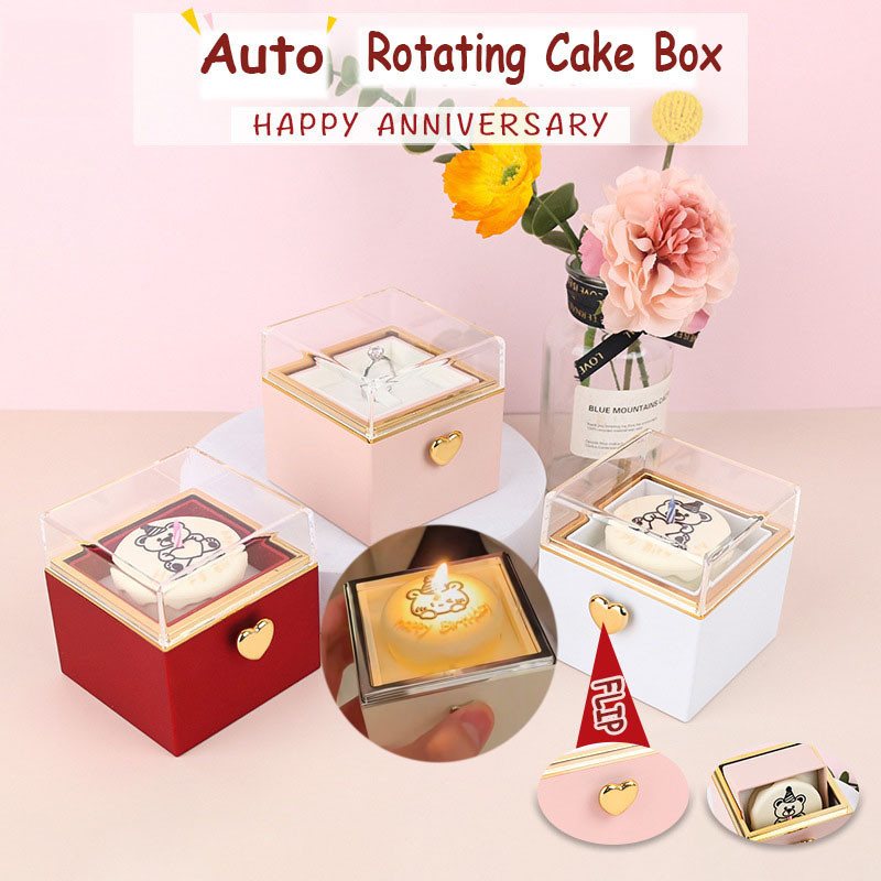 อัตโนมัติหมุนแหวนกล่องเครื่องประดับสร้างสรรค์หมีเค้กฝาใสกล่องของขวัญเซอร์ไพรส์อะคริลิสบู่ดอกไม้แหวนสร้อยคอกล่องวาเลนไทน์วั