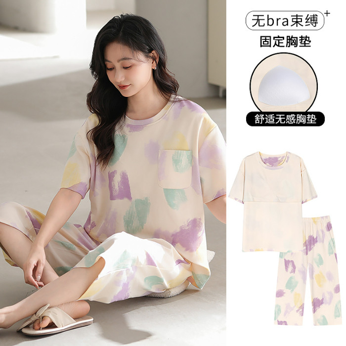 เบาะชุดนอนผู้หญิงชุดนอนผ้าฝ้ายชุดแขนสั้น3/4ความยาวฤดูร้อนเลดี้ชุดนอนผู้หญิงการ์ตูนน่ารักสวมใส่ - รูปที่ 5