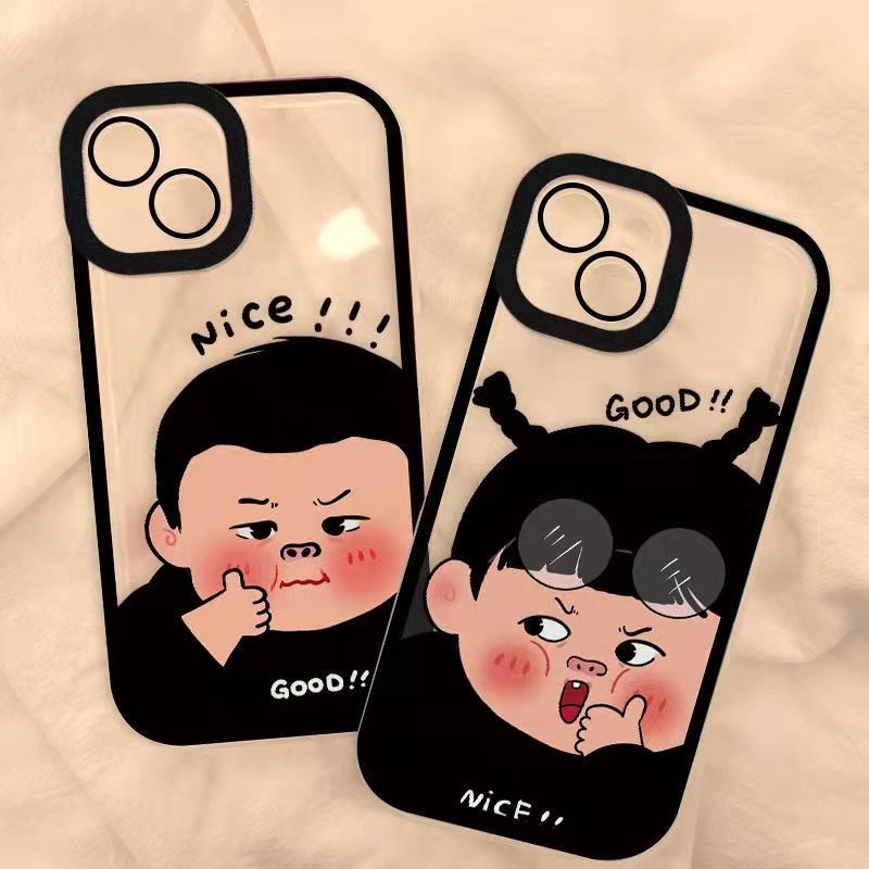 เคส Samsung Galaxy S24+ S24 Ultra S23 FE Plus S23+ A55 A54 A53 A25 A35 5G A14 A13 A24 4G A22 LTE M22 M32 A12 M12 A05S A05 A02 M02 A04 A04S Cute Cartoon Couple GOOD Thumbs Up Transparent Soft Phone Case Cover STD 19