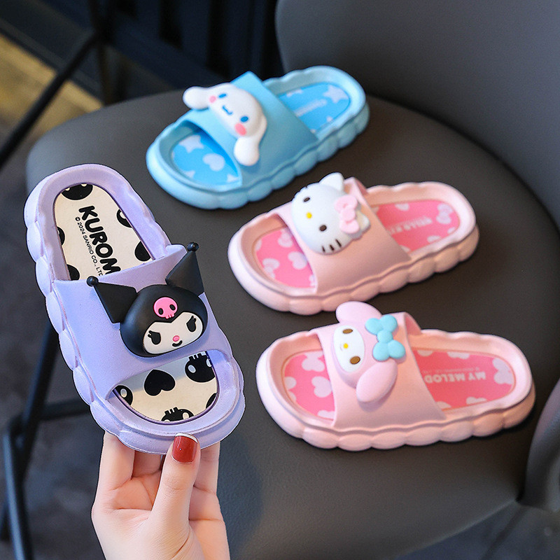 รองเท้าแตะ พื้นนิ่ม กันลื่น ลายการ์ตูน Sanrio Kuromi Cinnamoroll แฟชั่นฤดูร้อน สําหรับเด็กผู้หญิง 2024