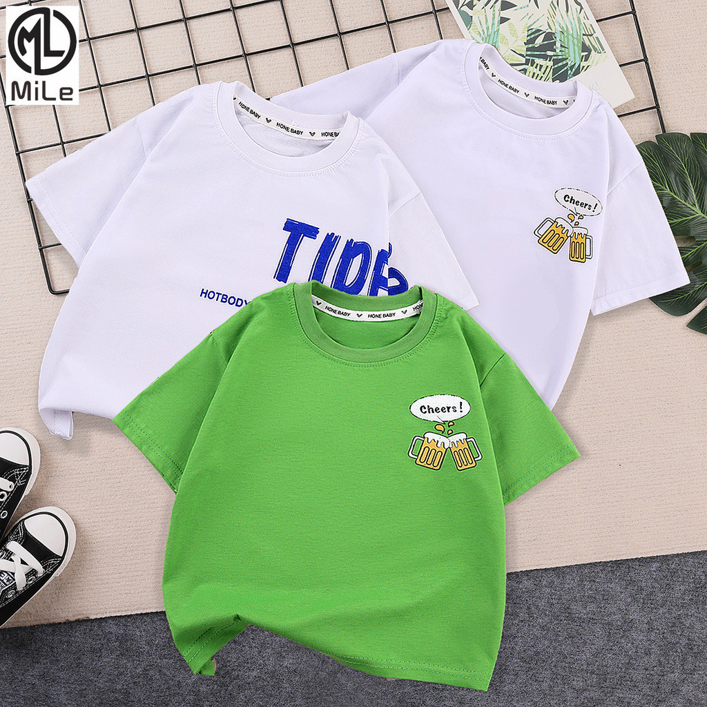 [ML] เสื้อยืดแขนสั้น ผ้าฝ้ายบริสุทธิ์ ขนาดเล็ก 80-160 ซม. แฟชั่นฤดูร้อน สําหรับเด็กผู้ชาย และเด็กผู้หญิง