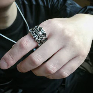 ไทเทเนียมเหล็ก Chrome Hearts Cross Ring Rock Hip-Hop Hollow เปิดแหวนคู่สําหรับผู้หญิงและผู้ชาย
