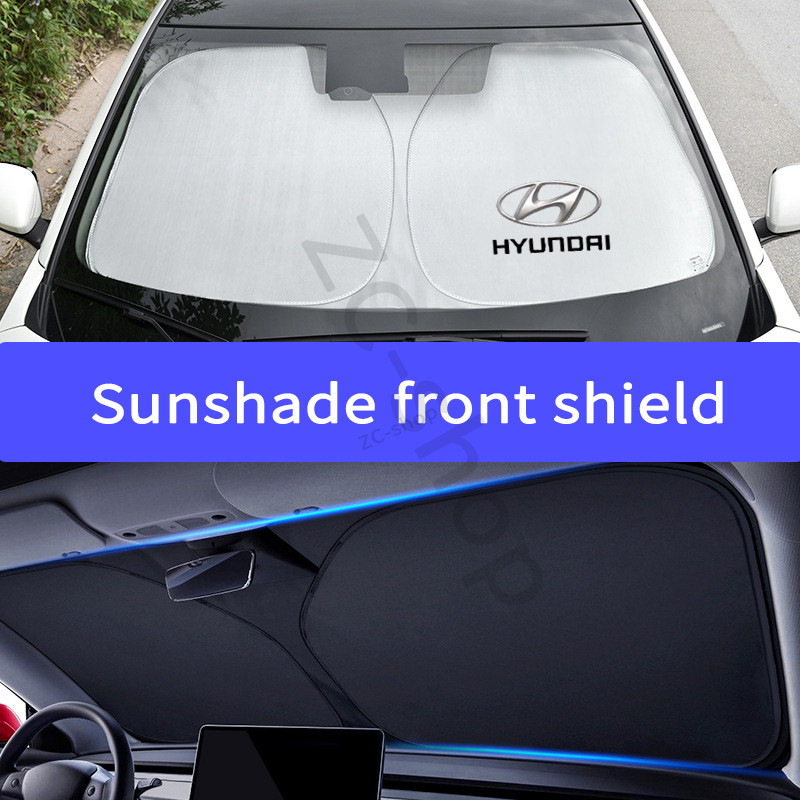 1pcs Hyundai ม่านกันแดดรถยนต์ ม่านบังแดด ด้านหน้ารถยนต์ ที่บังแดดกระจกหน้ารถยนต์ ที่กันแดด แผ่นบัง กันความร้อน ม่ พับเก็บได้ ใช้กับ Creta Stargazer IONIQ 6 Staria Kona H1