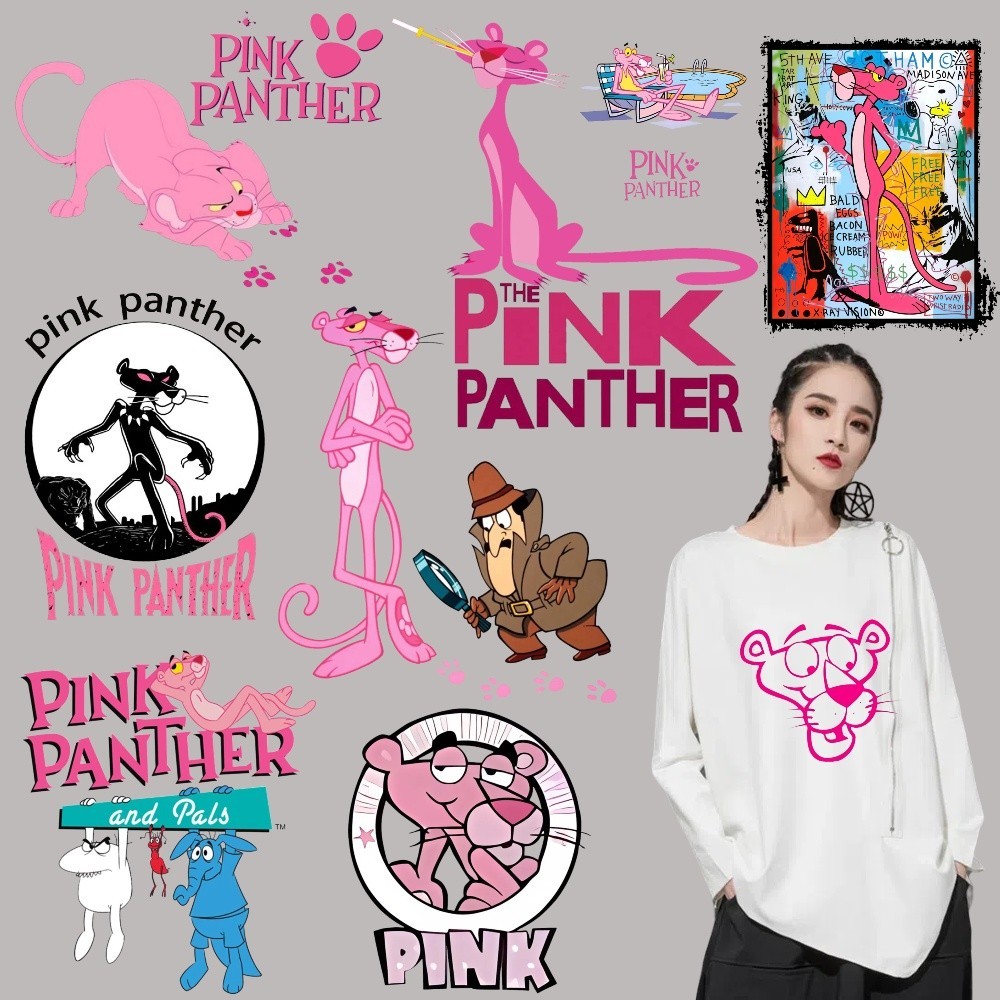 สติกเกอร์ผ้า พิมพ์ลายการ์ตูน Pink Panther ซักล้างได้ สําหรับตกแต่งเสื้อยืด DIY