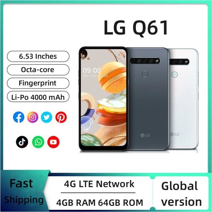 Q61 ใหม่ สมาร์ทโฟน ปลดล็อกแล้ว LG Q61 Octa-core 6.53 นิ้ว แรม 4GB รอม 64GB กล้อง Quad 1080p 4G LTE ลายนิ้วมือ Android 9.0 98% Z4GY