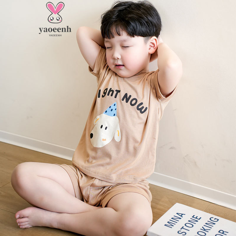 【YAOEENH】พร้อมส่ง ชุดนอนเสื้อแขนสั้น กางเกงขาสั้น ลายการ์ตูน สองชิ้น แฟชั่นฤดูร้อน สําหรับเด็กผู้ชาย และเด็กผู้หญิง 100-150 ซม.