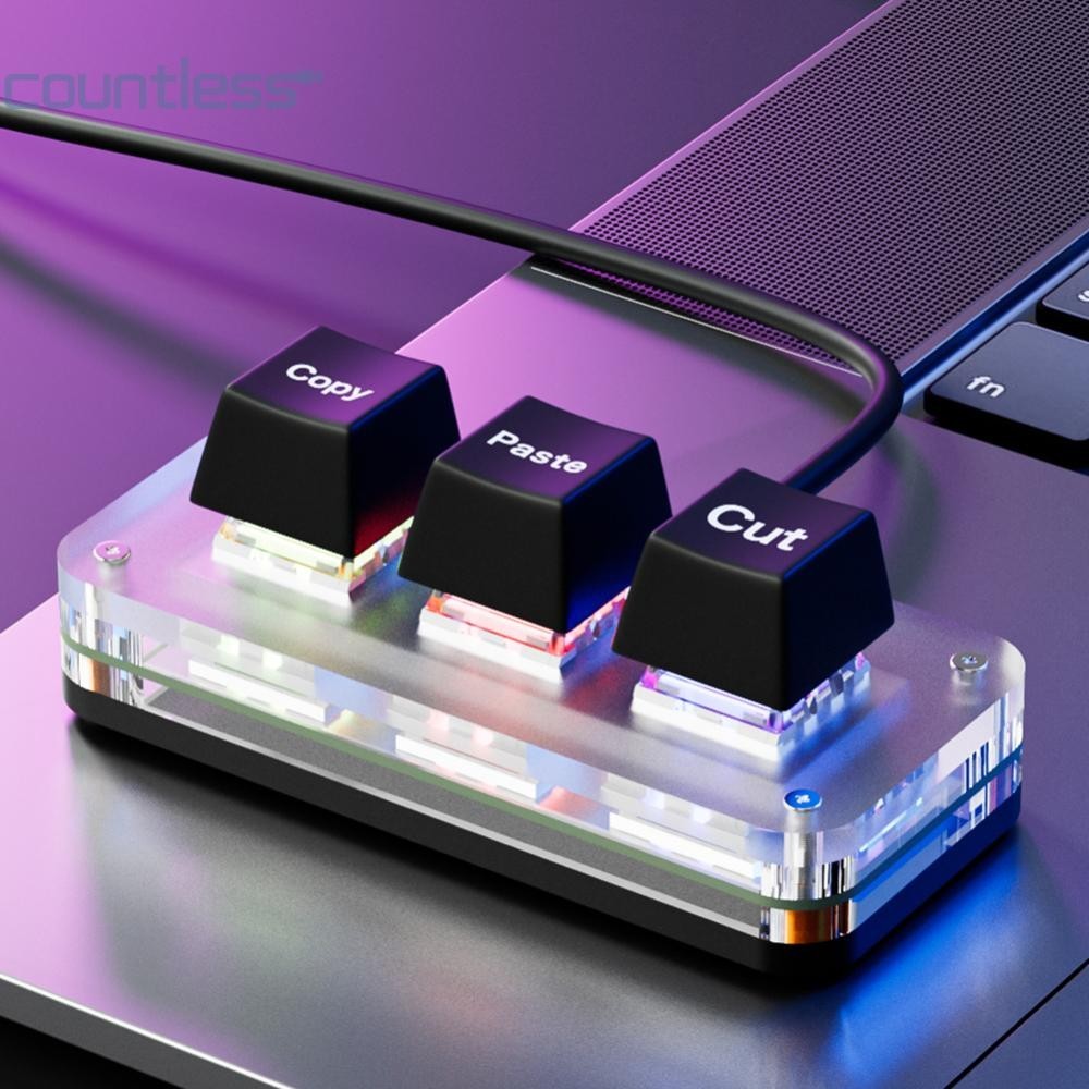 คีย์บอร์ดเล่นเกม RGB Mini Cut Copy Paste 3 คีย์ USB Type-C Hotswap Macro Keypad สําหรับเล่นเกม [countless.th]