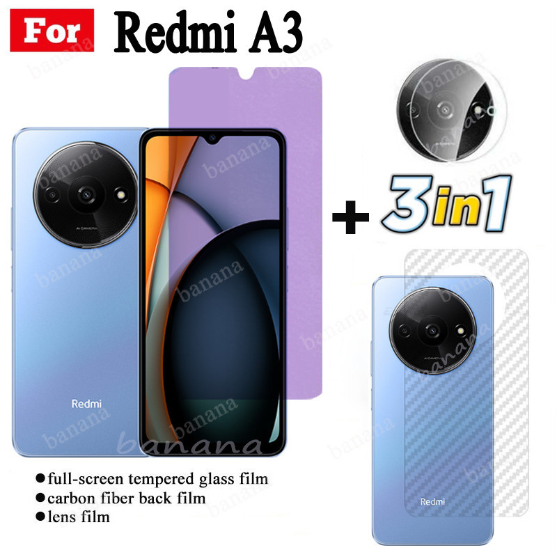 Redmi A3 กระจกนิรภัย ป้องกันแสงสีฟ้า สําหรับ RedmiA3 A2 A1+ Note 13 Pro Note 13 4G 5G ป้องกันหน้าจอ + ฟิล์มเลนส์กล้อง + ฟิล์มด้านหลัง