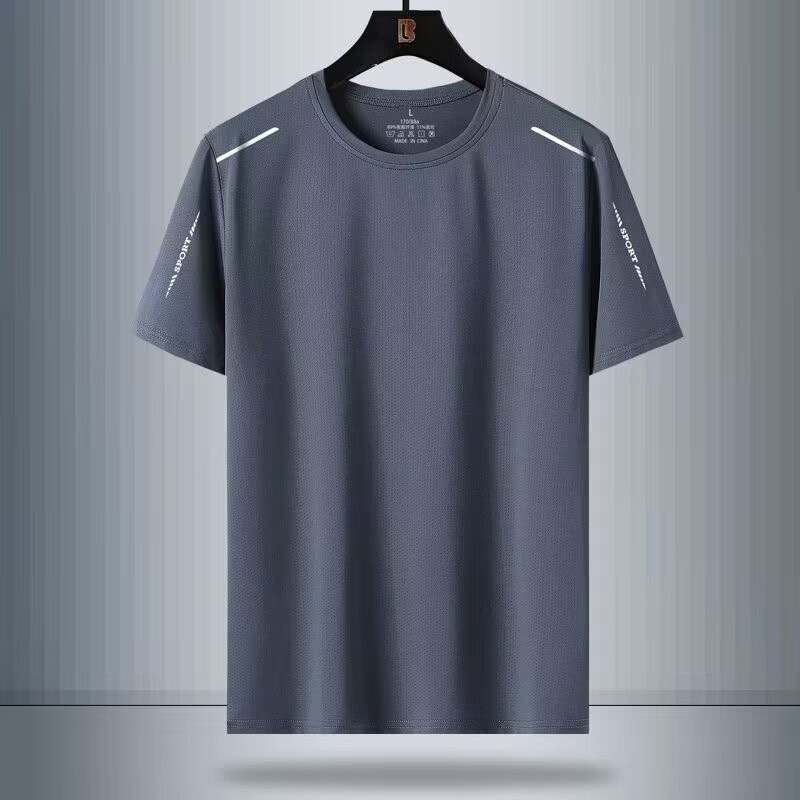 ผ้าไหมน้ําแข็งเสื้อยืดครึ่งแขนผู้ชาย 2024 ผู้ชายครึ่งแขน Bottoming เสื้อ Quick-Drying Body-Shirt พิมพ์รอบ Ne