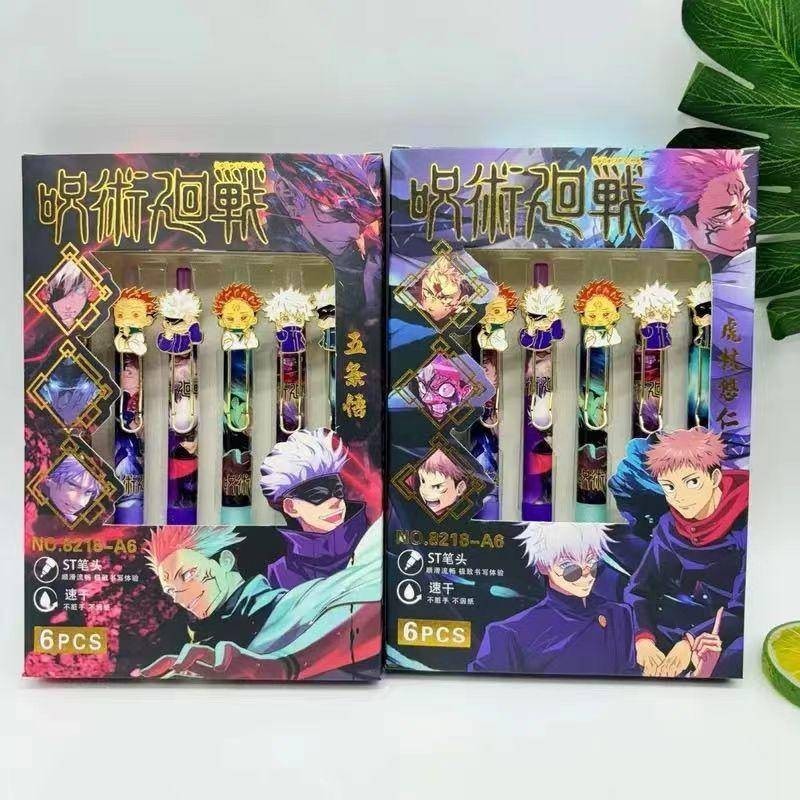 6 ชิ ้ น/Lot อะนิเมะ Jujutsu Kaisen ปากกาลูกลื ่ น Satoru Gojo Itadori Yuji Ryomen Sukuna จี ้ โลหะปากกาเจลนักเรียนเครื ่ องเขียนของขวัญ