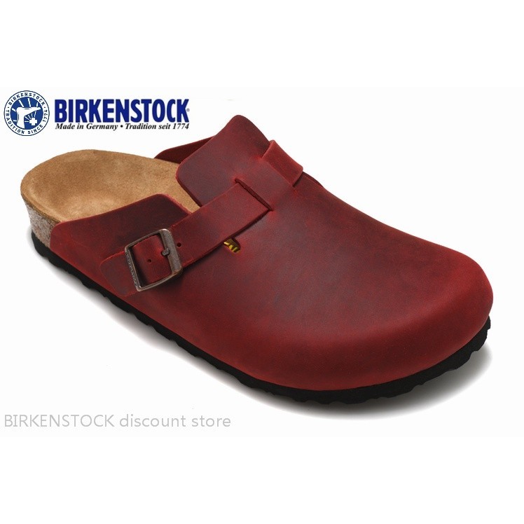 Birkenstock Boston Men 's/Female Classic Cork Wine Red Leather Slipper Sandals 34-46.