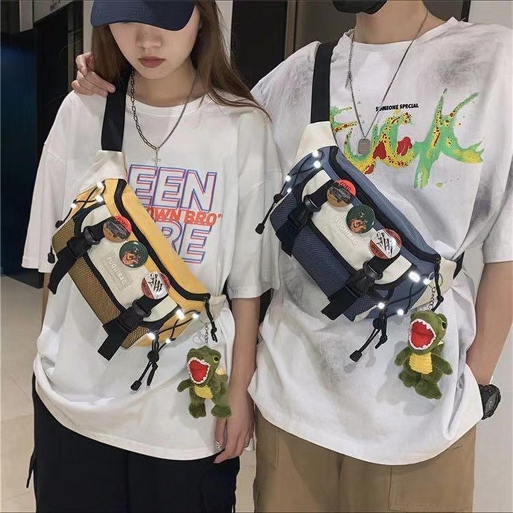 【พร้อมส่ง】Sky Bag Fashion กระเป๋าคาดเอวสะพายหน้าอก สไตล์เกาหลี มีเข็มกลัด 4 ชิ่น