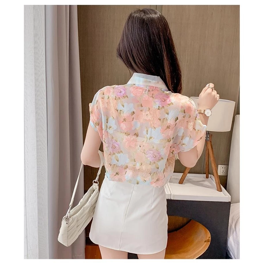 MIMI&DIDI เสื้อเชิ้ตฮาวายแขนสั้นลายดอกไม้ ผ้าชีฟอง W328 thumbnail 7
