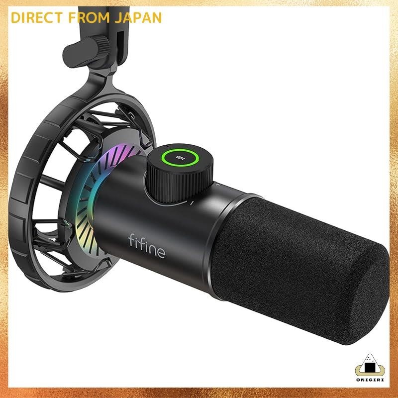 FIFINE USB Dynamic Microphone for PC, Gaming, and PlayStation - Cardioid Unidirectional Mic with Headphone Output and RGB Lighting - One-Touch Mute for YouTube, Skype, Discord, Zoom, Recording, Game Streaming, Voice Chat, Live Streaming, Podcasting, and T