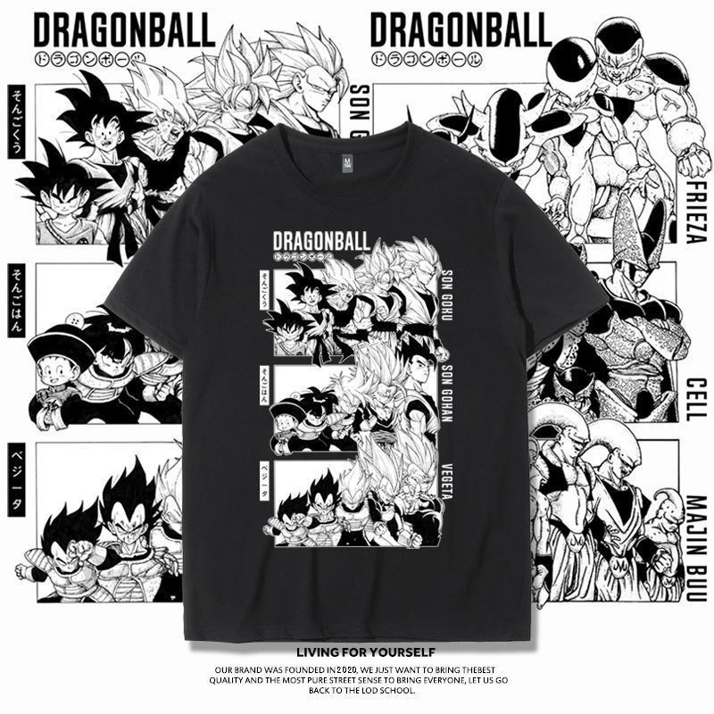 พร้อมสต็อก Dragon Ball เสื้อยืด Buoo Frieza Vegeta Goku Super Saiyan Dragon Ball Super ผ้าฝ้ายแท้แขน