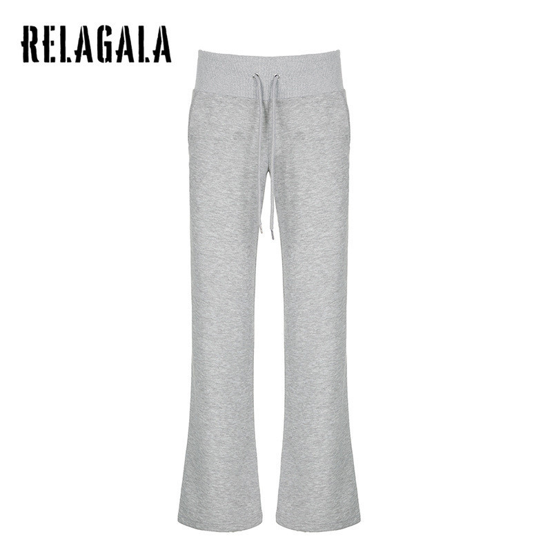 RelaGala Womens New Street Casual สีทึบกว้างเอว Basic Slim กางเกงอเนกประสงค์ทุกวัน