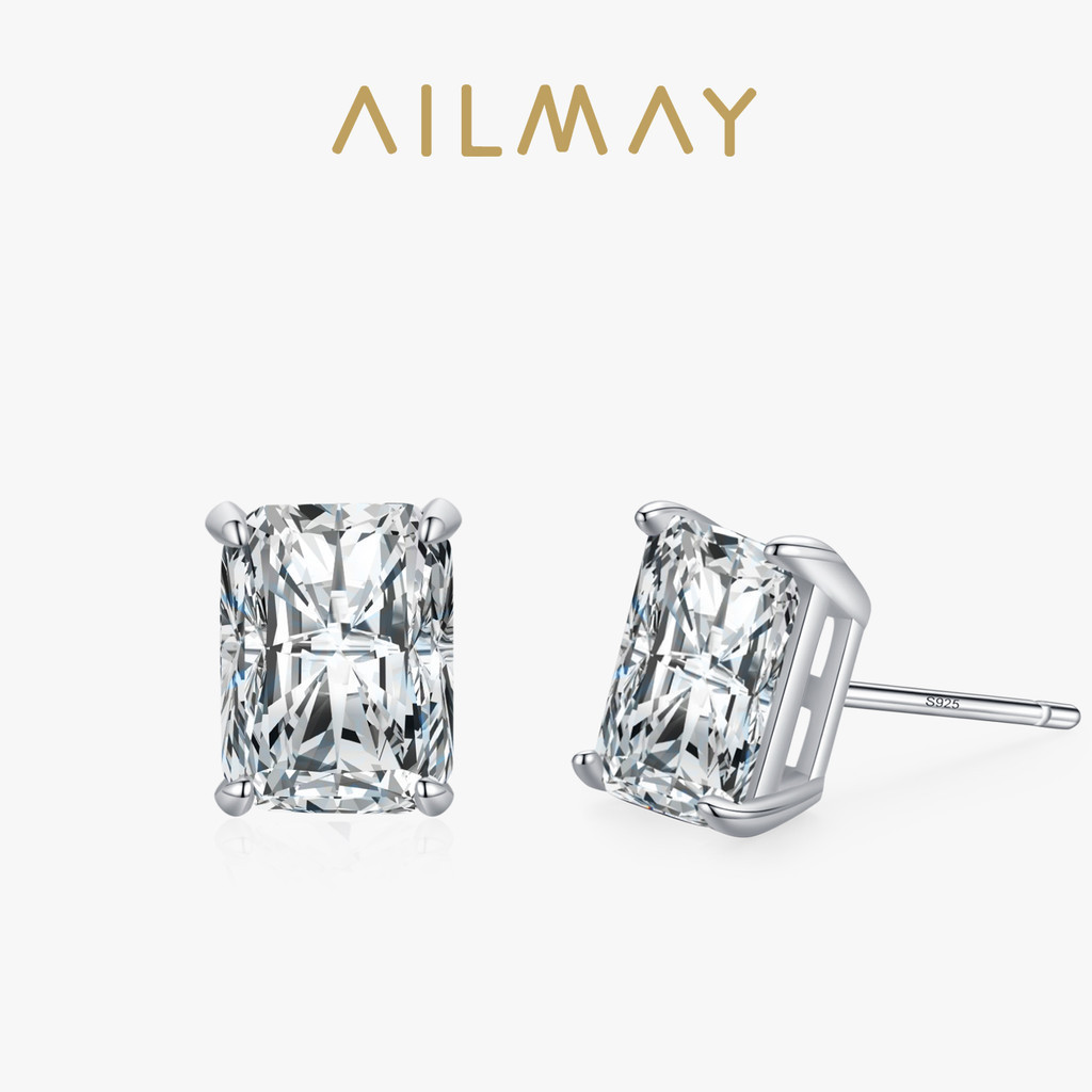 Ailmay 925 เงินสเตอร์ลิงสี่เหลี่ยมผืนผ้า AAAAA Zircon ต่างหูสตั๊ดสําหรับผู้หญิงเครื่องประดับ Fine