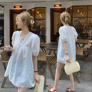 เสื้อลูกไม้ แขนสั้นสีขาว ผ้าไหม สบายๆ