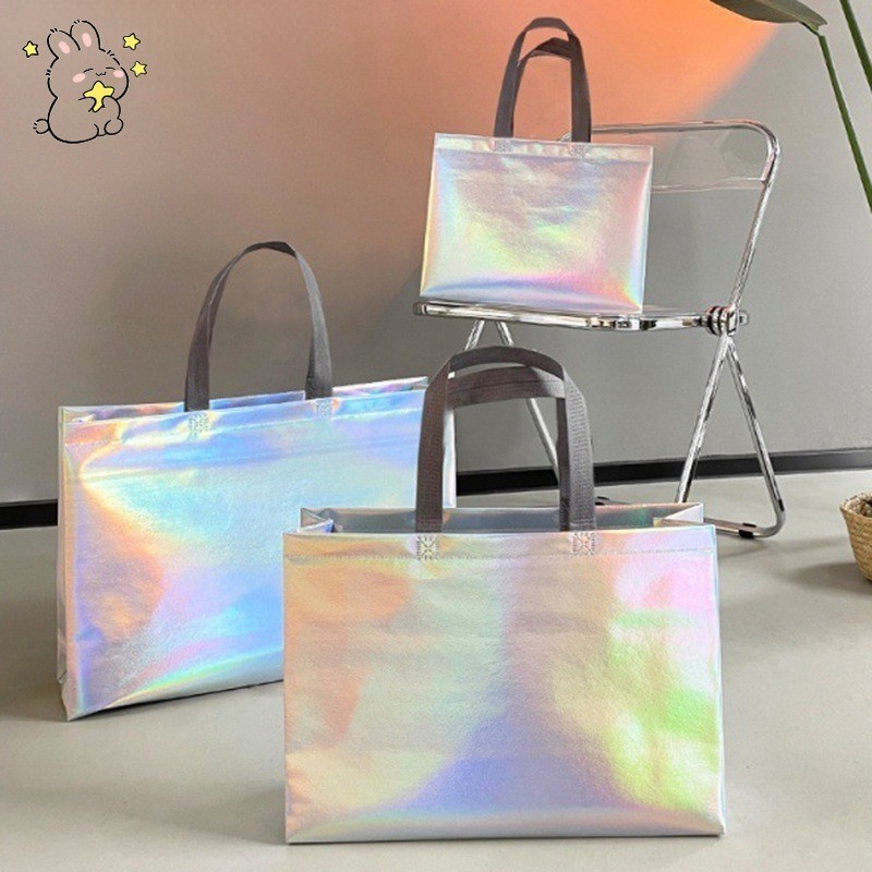 กระเป๋าถือผู้หญิง กระเป๋าช็อปปิ้ง เลเซอร์ ด้ามจับยาว ความจุสูง หลากสีสัน