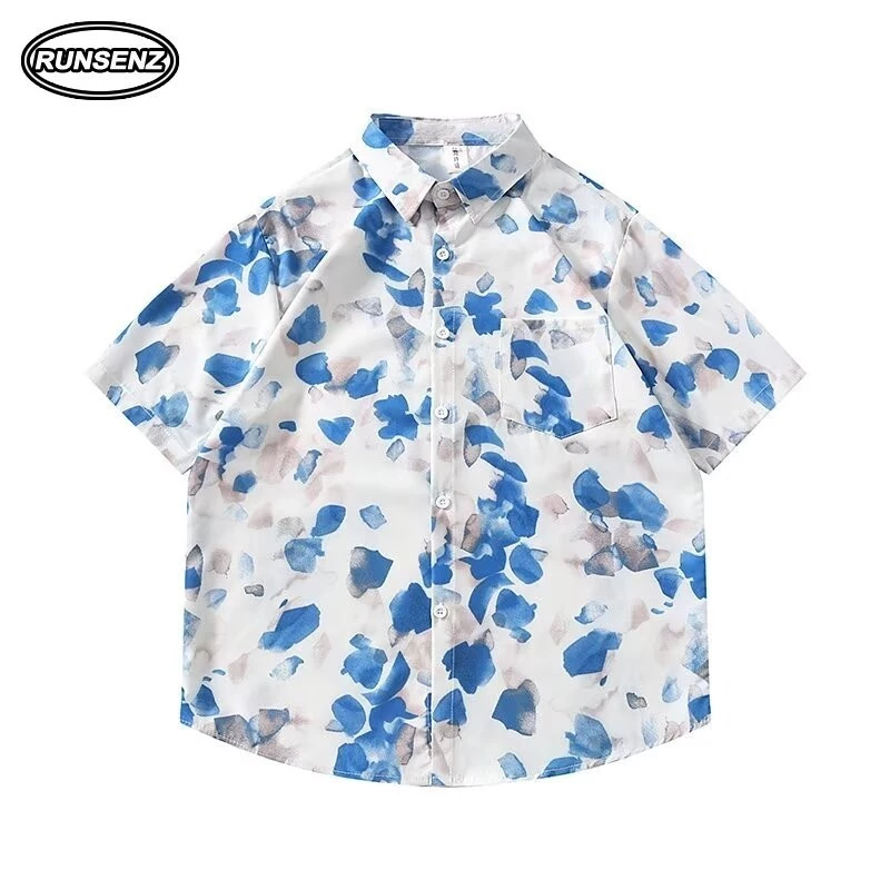 เสื้อเชิ้ตลายดอกไม้ผู้ชาย แขนสั้น ไซส์ใหญ่พิเศษ M-8XL