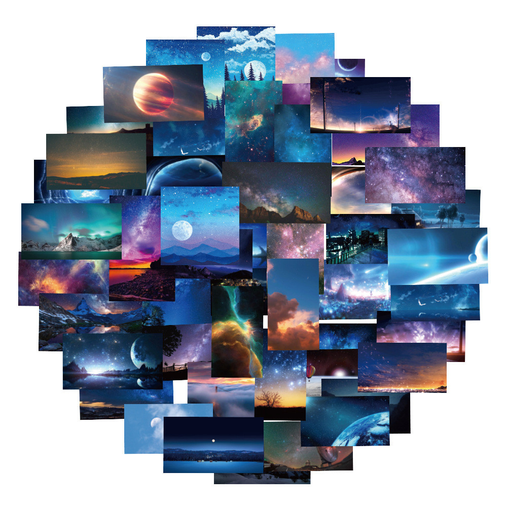 60pcs การ ์ ตูน Cloud Starry Sky Aurora Graffiti สติกเกอร ์ สําหรับหมวกกันน ็ อคจักรยานบัญชีมือดินสอ Decals LanLanStickersWorld