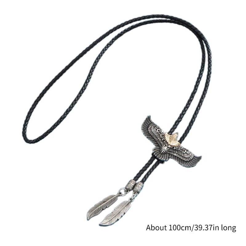 Char Mens ผู้หญิงอเมริกัน Bolo Tie โลหะ Flying Eagle คาวบอยหนังเชือกเนคไทสร้อยคอตะวันตกพร้อมจี้ Feathered ราคา ถูกที่สุด ดีลบีเคเค แกลเลอรีภาพที่ 3