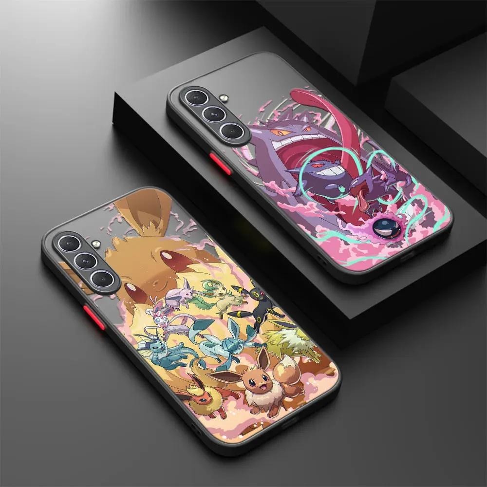 Pokemon Eevee Gengar อะนิเมะการ์ตูน Matte เคสโทรศัพท์สําหรับ Samsung Galaxy A52 A53 5G โปร่งแสงปลอก A73 A72 A71 A70 A51 A50 A42 A33 A32 A31 A30 กล้องป้องกัน Clear Cover Shock