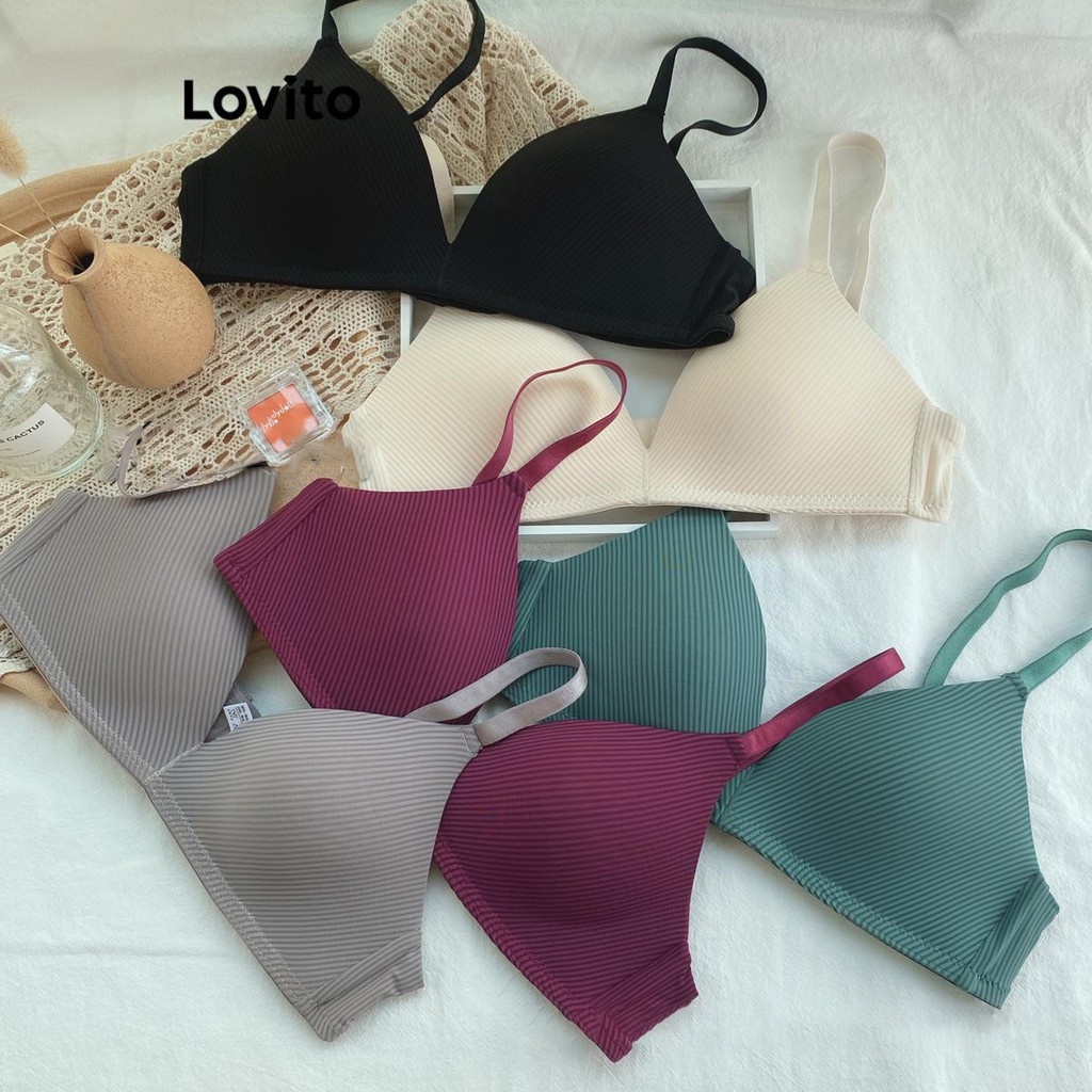 Lovito บราเล็ตต์ผู้หญิง เบสิก สีพื้น สไตล์ลำลอง LNE53054