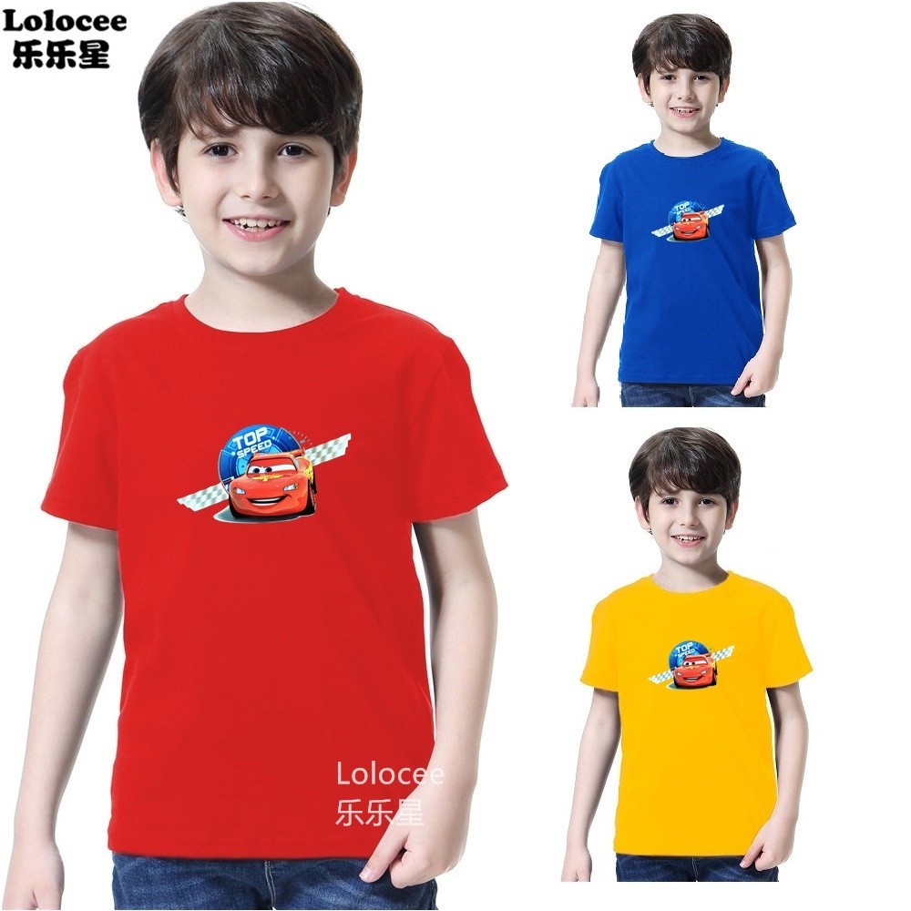 เสื้อยืดเด็ก ลาย Car McQueen พร้อมส่ง เสื้อผ้าเด็ก Boys Cars Lightning Mcqueen100-150cm