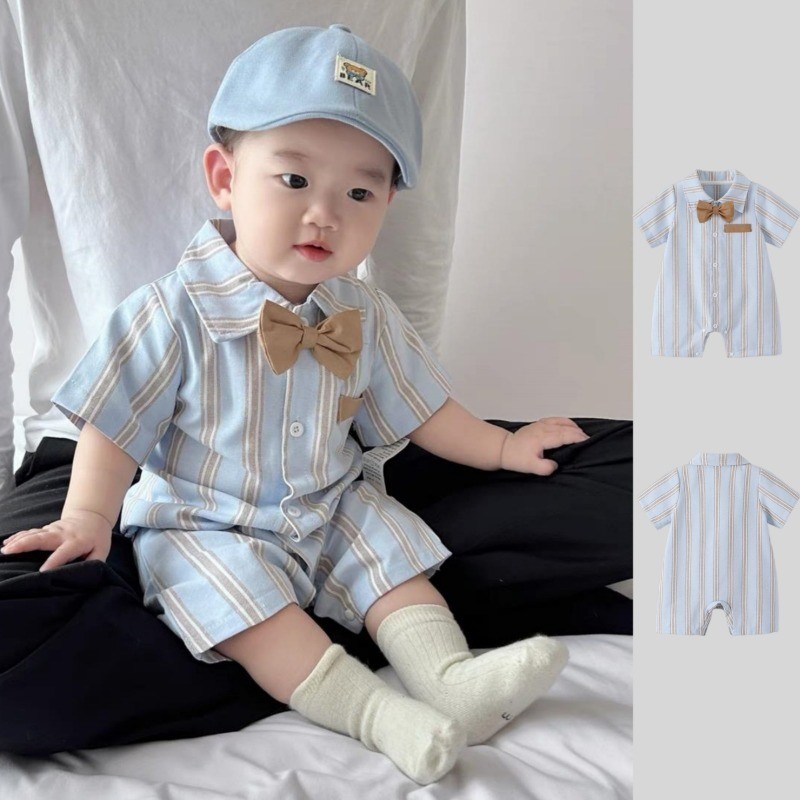 ชุดรอมเปอร์ เด็กเสื้อผ้าฤดูร้อนลายแขนสั้นเหมาะสมกับ 0-2ปีเด็กชายแฟชั่นเกาหลีสุภาพบุรุษบอดี้สูททารกแรกเกิดเสื้อผ้า