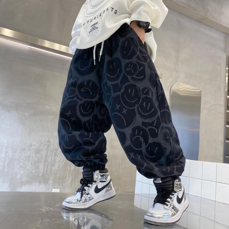 Boy Pants(1-14y) Cool Boy Cotton Loose Pants Fashion Korean Style Print Teen Loose Jogger Pants
