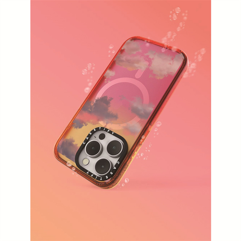 Casetify X Dark cloud Peach Haze Collection สีอะคริลิคใสกลับ TPU Edge กรณีเคสโทรศัพท์ Impact สําหรับ Apple IPhone 12 13 14 15 Pro Max พร้อมกล่อง