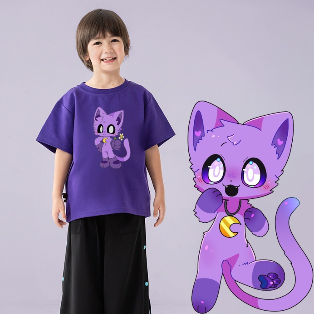 Catnap Smiling Critters พิมพ ์ เด ็ กเสื ้ อยืดสีม ่ วงชายหญิงรอบคอ Top Tees