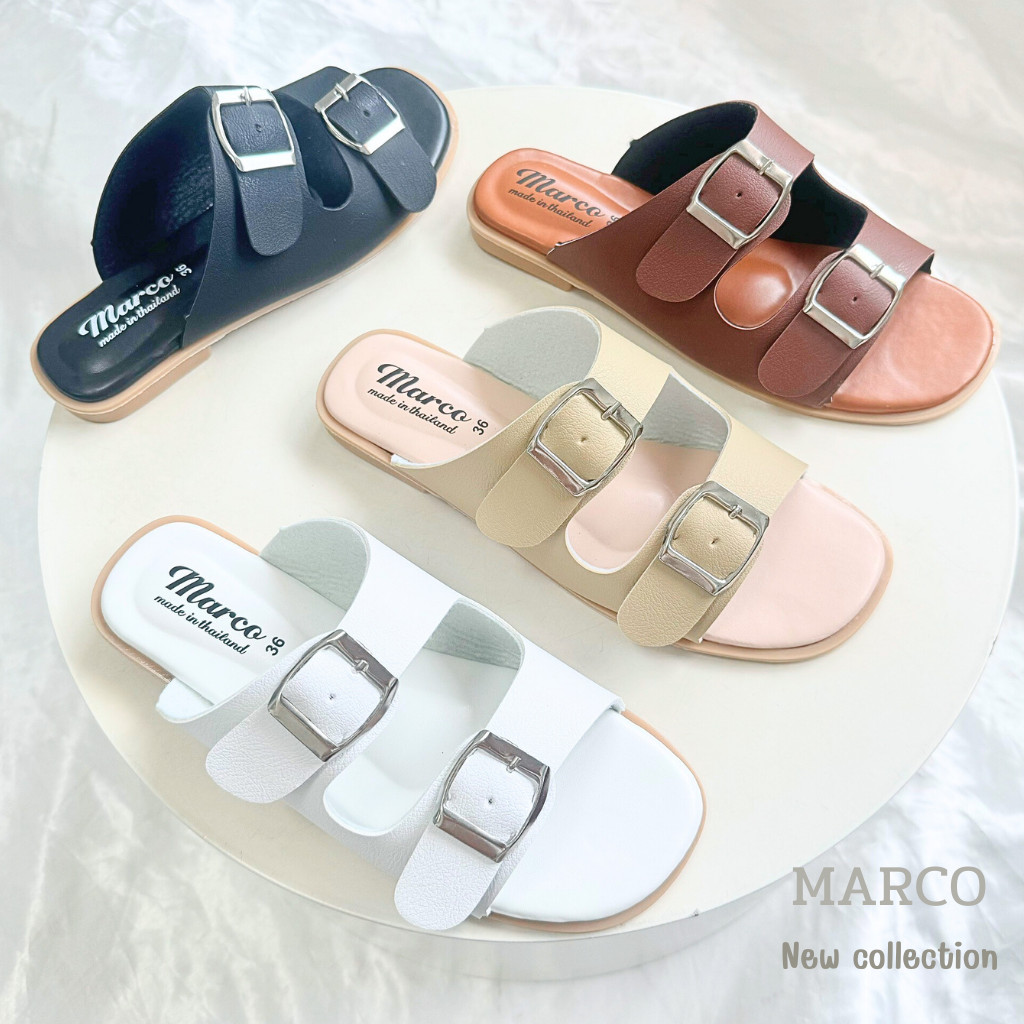 รองเท้าแตะแฟชั่น แบรนด์ Marco รุ่น T1087 คาดเข็มขัด หนังนิ่ม