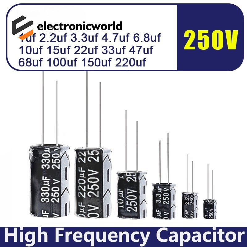 10pcs 250V ต่ํา ESR อลูมิเนียม Electrolytic Capacitor 1uf 2.2uf 3.3uf 4.7uf 6.8uf 10uf 15uf 22uf 33uf 47uf 68uf 100uf 150uf 220uf