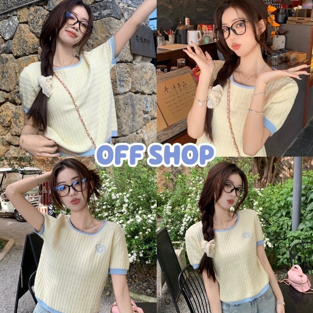 OFF SHOP 🥻 เสื้อยืดไหมพรม คอกลม แขนสั้น ดีเทลปักหัวใจที่หน้าอก คาวาอี้สุดๆ "76118