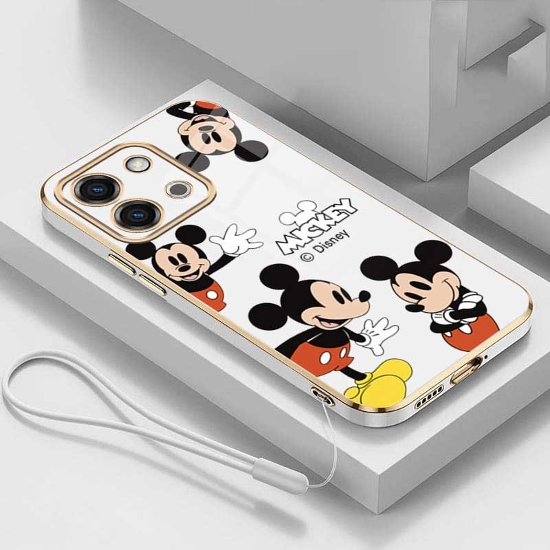 Vivo Y28 Y18 Y18s VivoY28 การ์ตูน Disney Mickey Mouse คู่รักขอบสี่เหลี่ยมชุบกลับ TPU Soft Case Cover