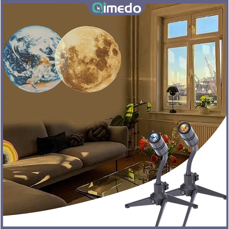 Qimedo 2in1 โคมไฟโปรเจคเตอร์ โคมไฟสวยๆ LED ไฟกลางคืน 3D โคมไฟตกแต่งห้องนอน แสงดวงจันทร์ หมุนได้360°