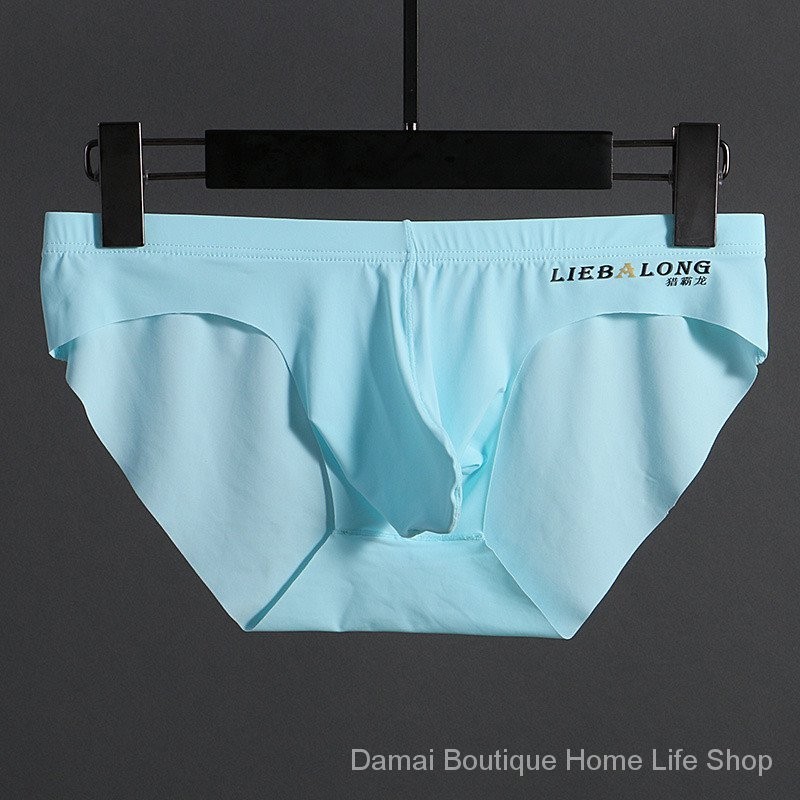 ใหม่ชุดชั้นในชายผ้าไหมน้ําแข็งกางเกงเย็นผู้ชายบางเล็กน้อยโปร่งใสไม่มีรอยต่อ U-Convex ต่ําเอวเซ็กซี่ชุดชั้นในผู้ชาย Quick @