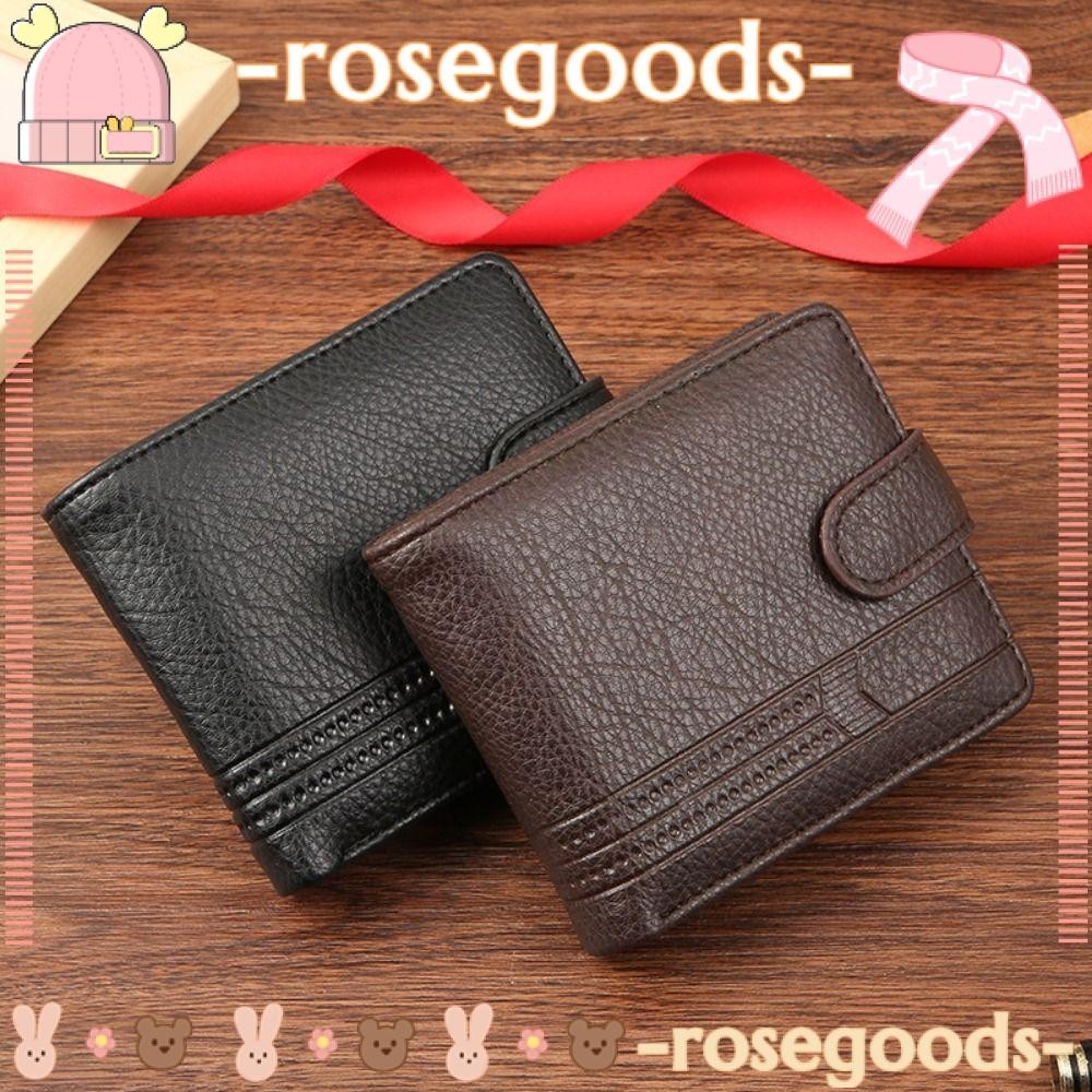 Rose Mens Short Wallet, PU Leather Folding Coin Purse, Fashion Multi-Card Card Holder Men