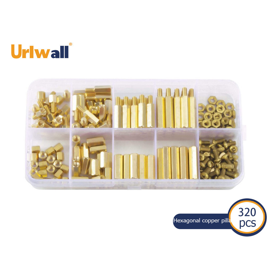 Urlwall 320pcs M2-M4 ชายหญิงฮาร์ดแวร์อุปกรณ์เสริมพิเศษ Hex ทองเหลือง Standoff Spacer สกรู Nut เกลียวเสา PCB เมนบอร์ด Assortment ชุด