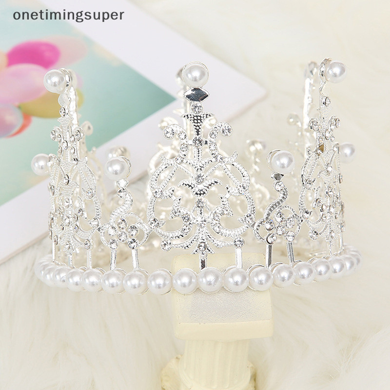 Onetimingsuper 1 ชิ ้ น Pearl Crown เค ้ กตกแต ่ งขนาดเล ็ ก Tiaras คริสตัล Pearl Princess CakeToppers OTP