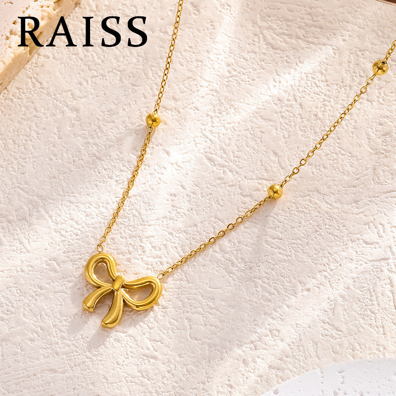 18k Gold Cubic Zirconia Bow Tie สร ้ อยคอผู ้ หญิงอุปกรณ ์ เสริม Hypoallergenic Vintage ไทเทเนียมโบว ์ สร ้ อยคอ