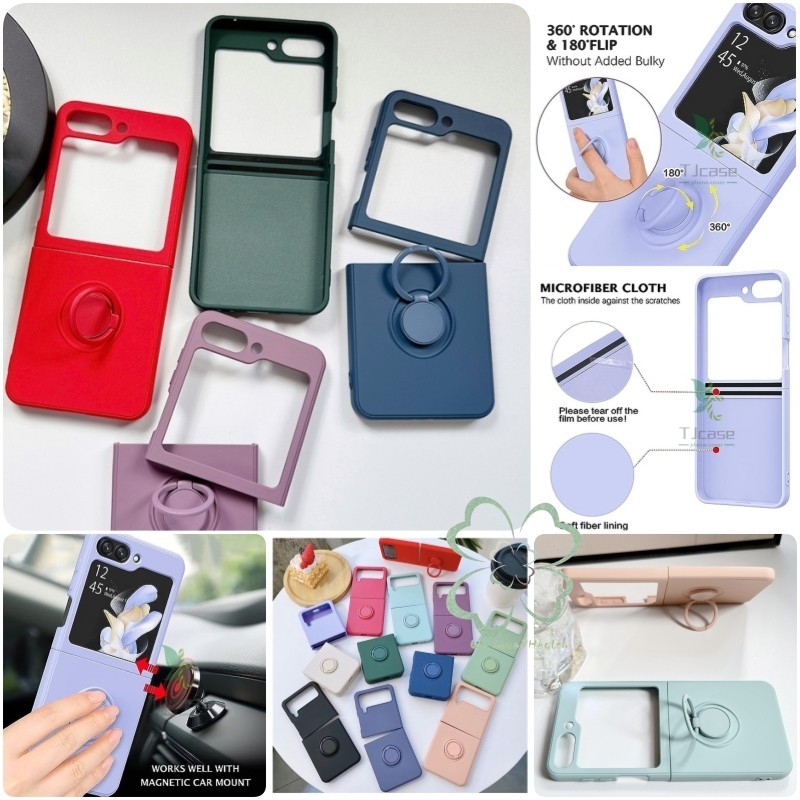 แมท360 ° ที่วางแหวนหมุนได้เคสแข็ง Samsung Galaxy Z Flip 6 Z Flip 5 Z Flip 4 Z Flip 3 Casing Solid Co
