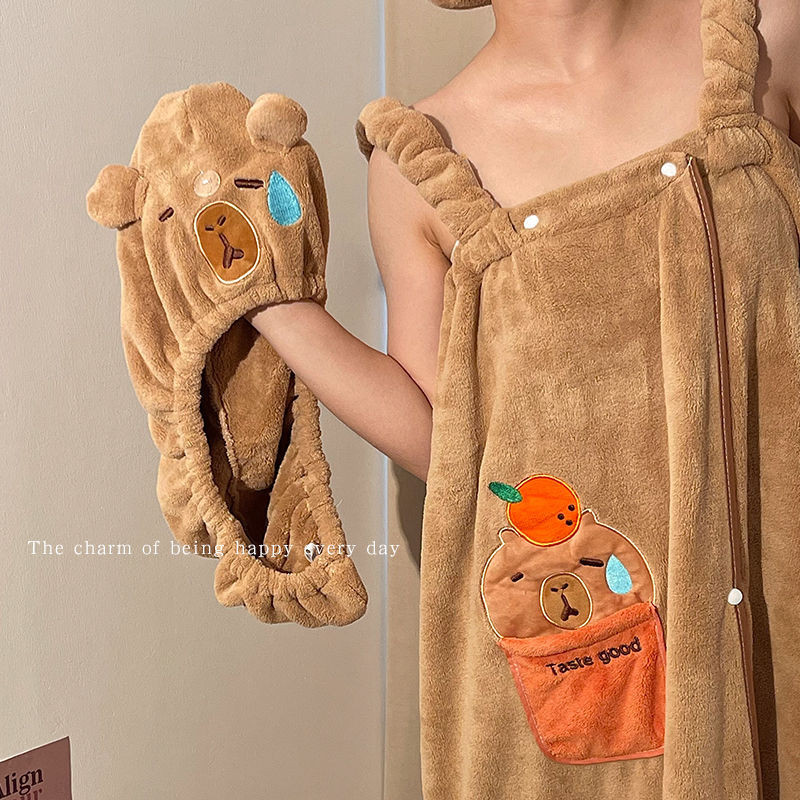 น่ารัก Capabala กระโปรงอาบน้ําฤดูร้อน Water-Absorbing Quick-Drying ผ้าเช็ดตัวหญิงในครัวเรือนผ้าเช็ดตัวผม-Drying หมวกการ์ตูน