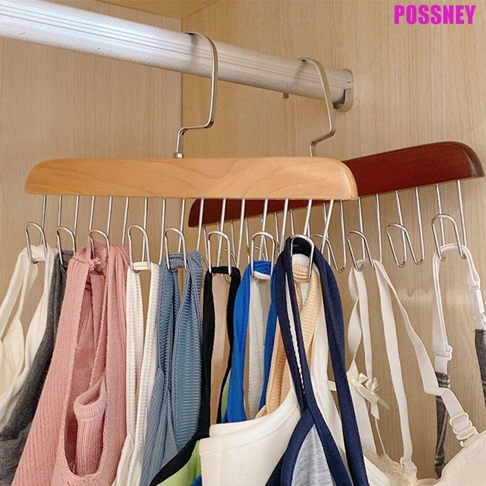Possney ผู้หญิงเก็บ Bra แขวน, 8 ตะขอไม้เข็มขัดแขวน, ทนทาน Nonslip 360 องศาหมุนประหยัดพื้นที่ผู้ชาย Tie เข็มขัดแขวนชุดชั้นใน