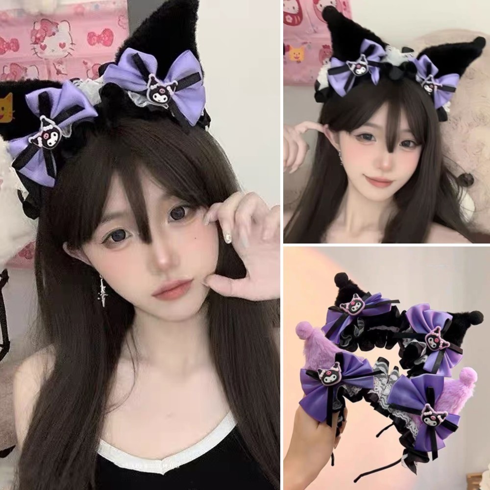 ญี ่ ปุ ่ นน ่ ารักการ ์ ตูนตุ ๊ กตา Kuromi ผม Hoops การบีบอัด Headwear สําหรับผู ้ หญิง
